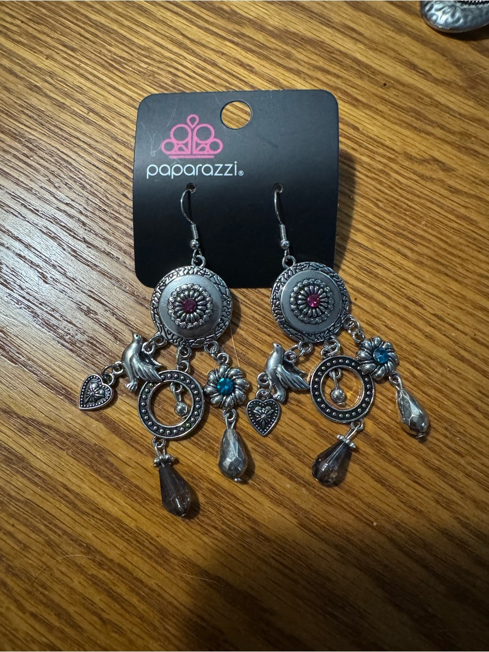 Paparazzi Silver-Tone Dangle Earrings with Pink & Blue Accents